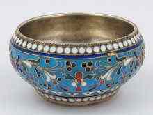 Appraisal: A small Russian silver cloisonne salt maker E O Moscow