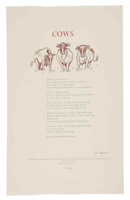 Appraisal: Hughes Ted Cows broadside letter Q of lettered copies signed