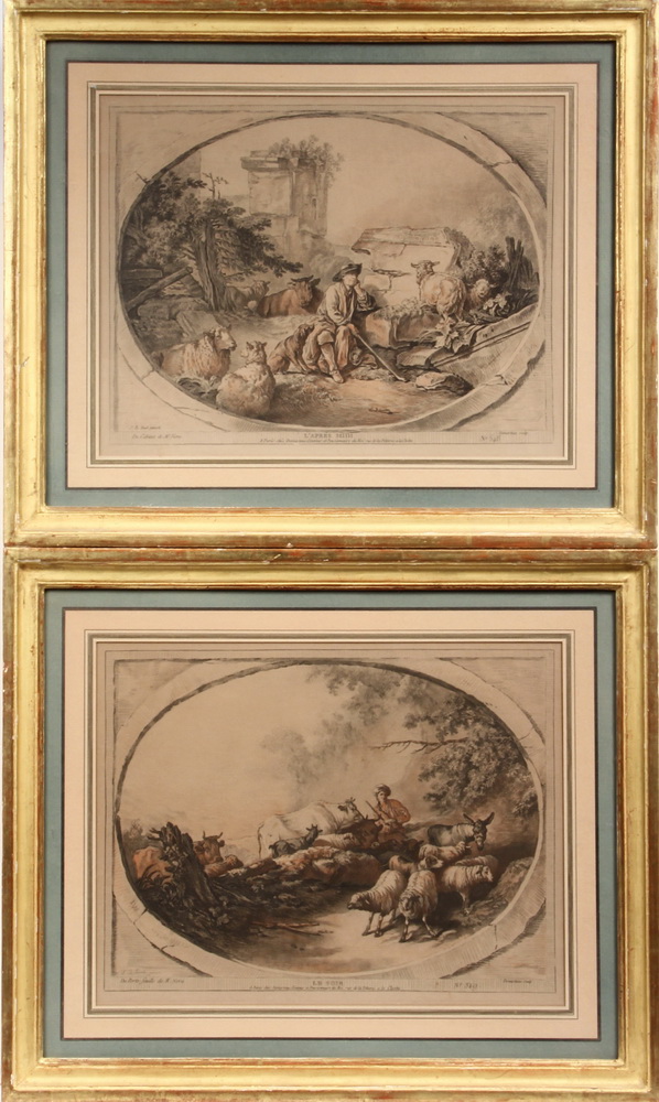 Appraisal: PAIR EARLY FRENCH PASTORAL ENGRAVINGS - Entitled Le Soir and