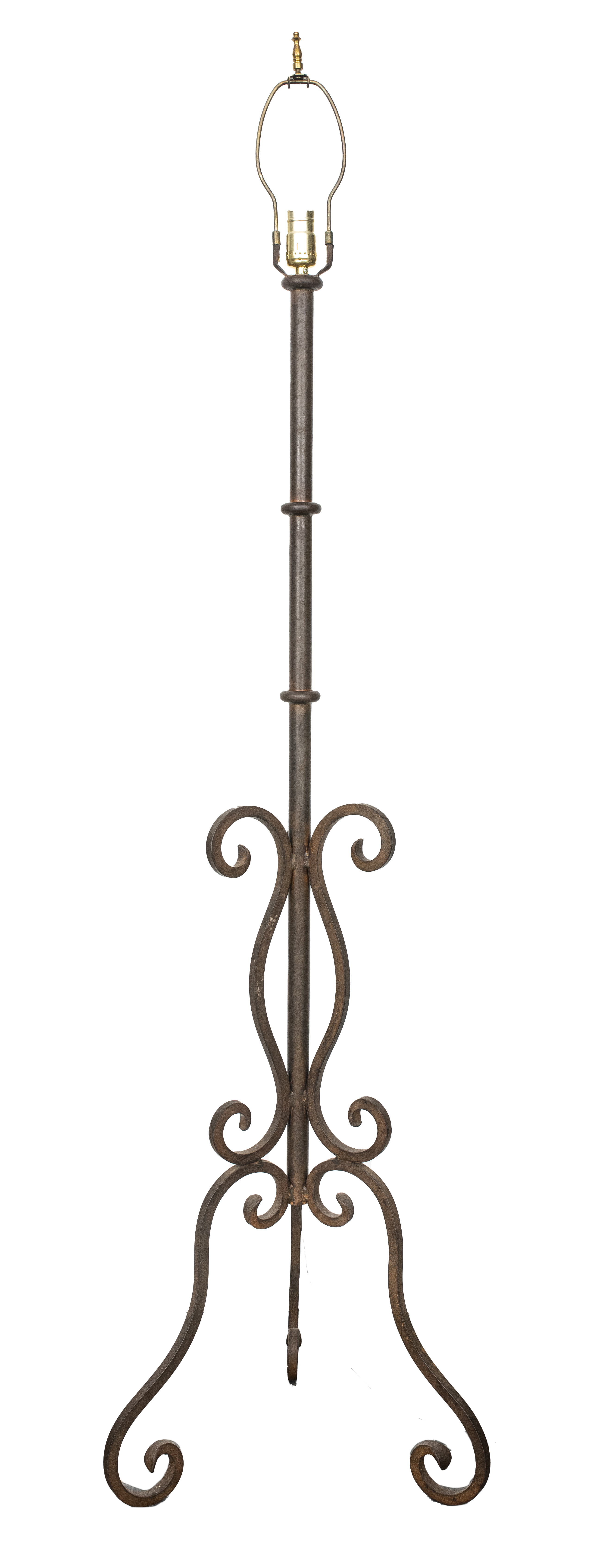 Appraisal: SPANISH BAROQUE MANNER WROUGHT IRON TORCHIERE LAMP Spanish Baroque manner