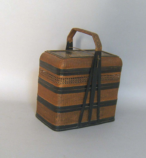 Appraisal: Japanese basketry lunch carrier h w