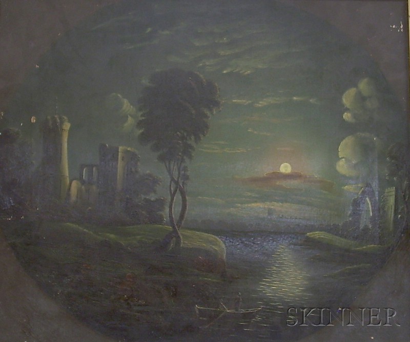 Appraisal: American School th Century Two Naive Moonlit Landscapes Both unsigned