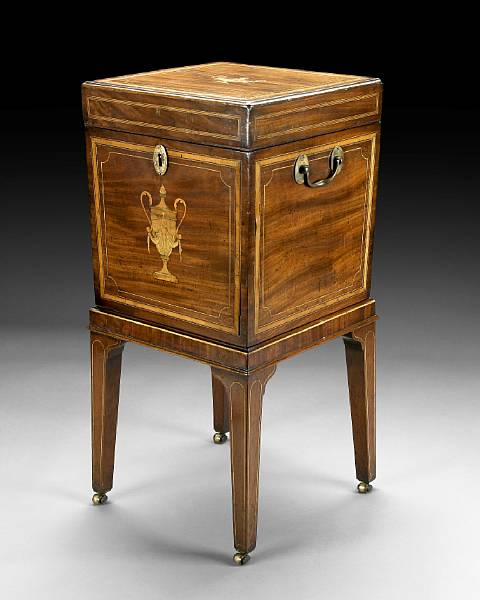 Appraisal: A George III inlaid mahogany wine cooler circa The square