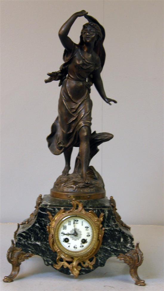 Appraisal: Green veined marble mantel clock with large female figural finial