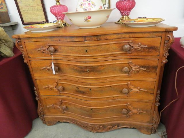 Appraisal: Antique Chest bowfront carved four drawer wide tall deep a