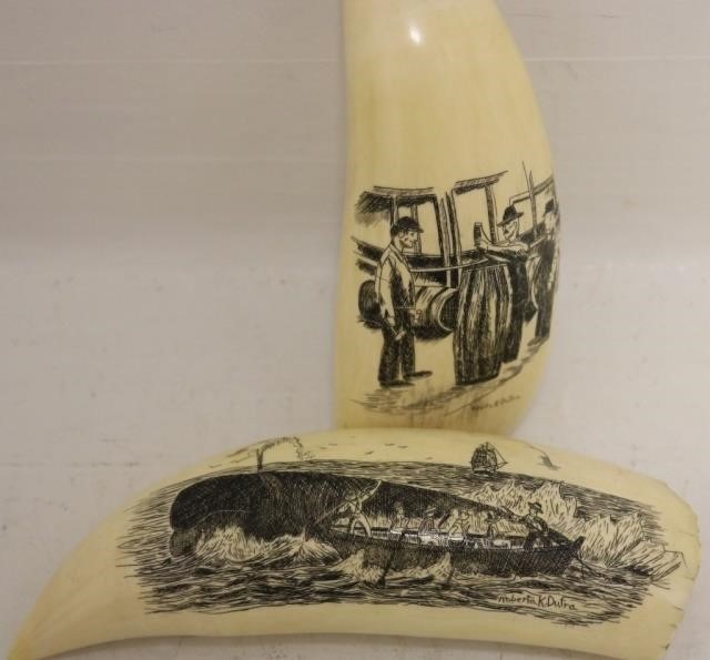 Appraisal: LATE TH C SCRIMSHAW WHALES TEETH BY NEWBEDFORD SCRIMSHAW ARTIST