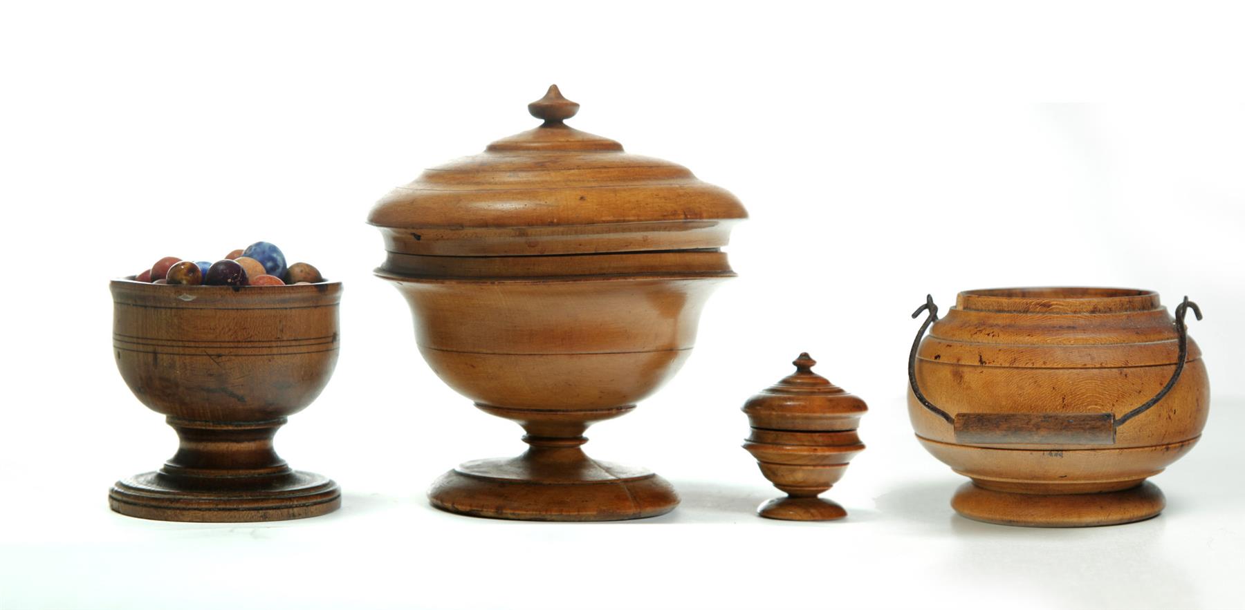 Appraisal: FOUR PIECES OF AMERICAN TREENWARE Late th century Open salt