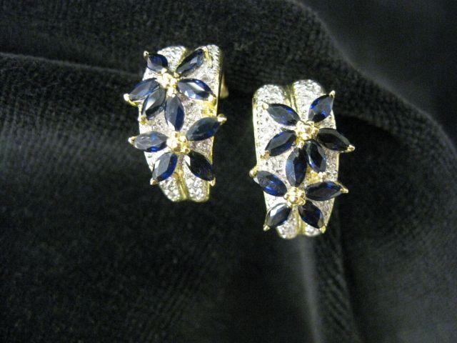 Appraisal: Sapphire Diamond Earrings rich blue gems forming flowers carats of