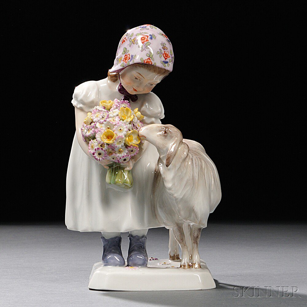 Appraisal: Meissen Porcelain Figure of a Girl with a Sheep th