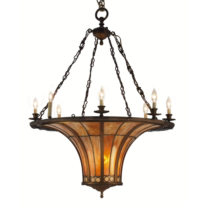 Appraisal: Arts Crafts chandelier large leaded form in caramel slag glass