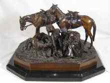 Appraisal: After Lieberich A bronze group of Russian Cossacks horses and