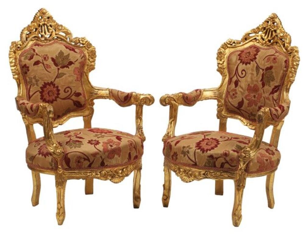 Appraisal: pair Baroque style giltwood armchairs approx h w d seat