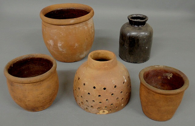 Appraisal: Five pieces of th c Pennsylvania redware largest h