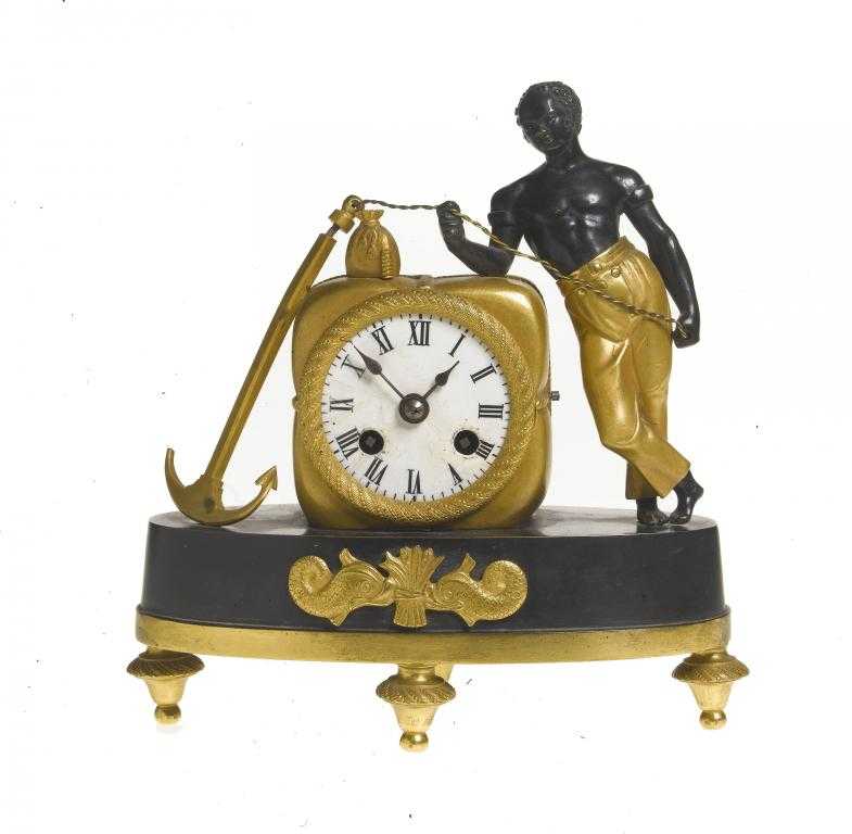 Appraisal: A FRENCH EMPIRE GILT BRONZE CLOCK after a model by