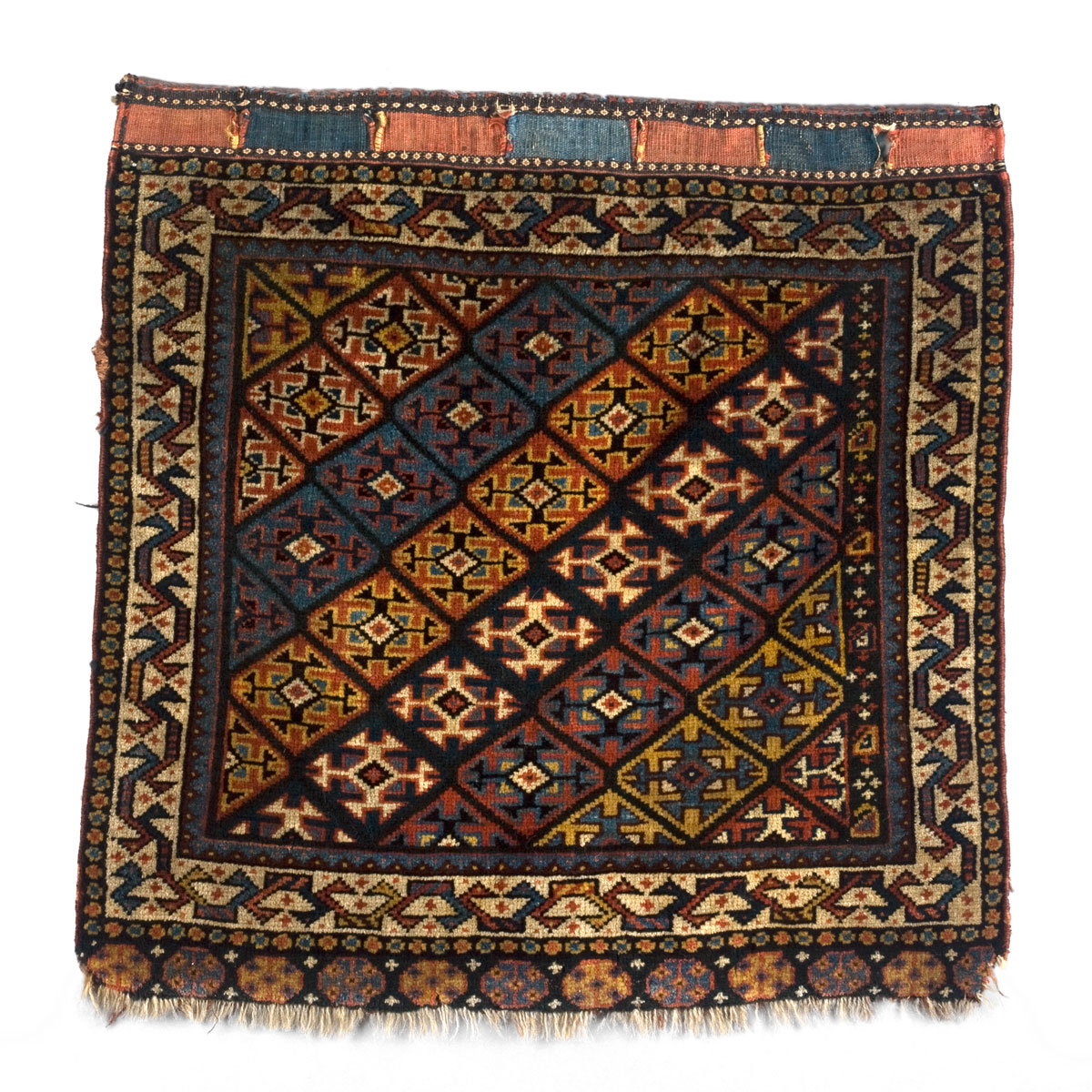 Appraisal: PAIR OF SOUTHWEST PERSIAN BAGFACES The blue-black field with diagonal