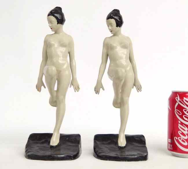 Appraisal: Pair Art Deco metal painted statues '' Ht