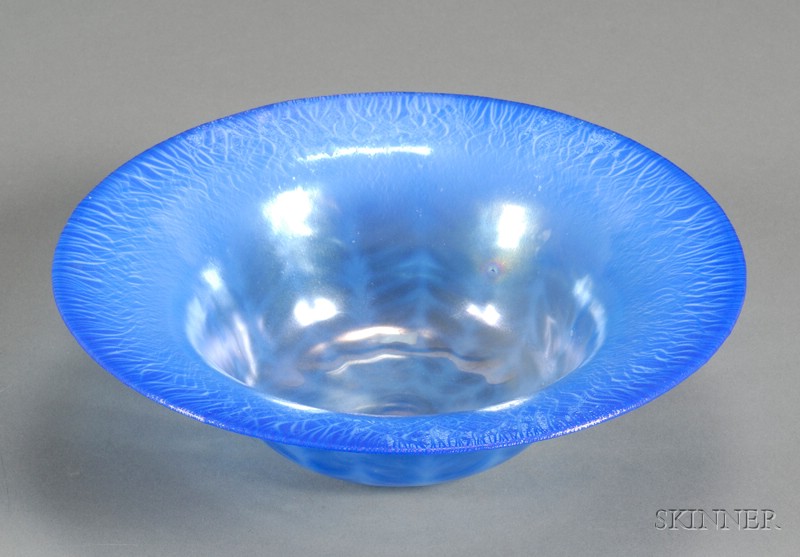 Appraisal: Tiffany Favrile Ribbed Bowl Glass New York c Blue iridescent