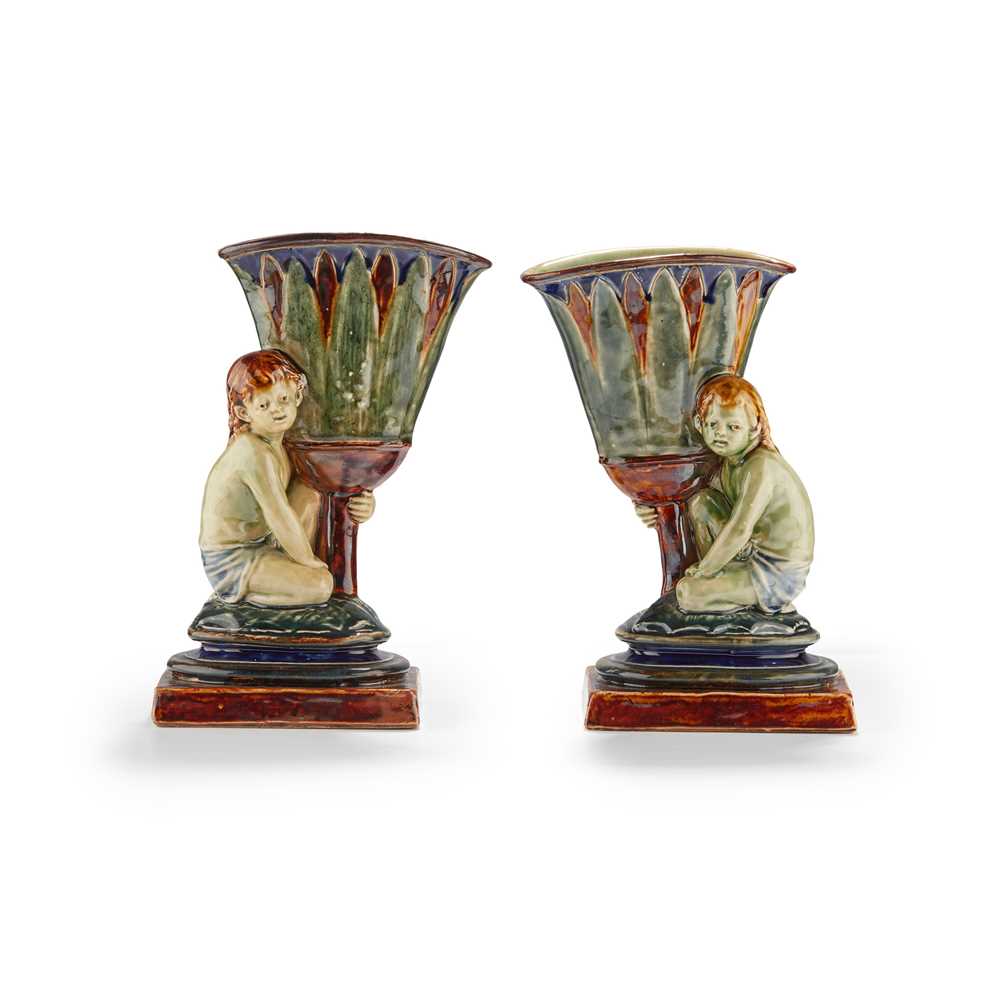 Appraisal: GEORGE TINWORTH - FOR DOULTON LAMBETH PAIR OF SPILL VASES