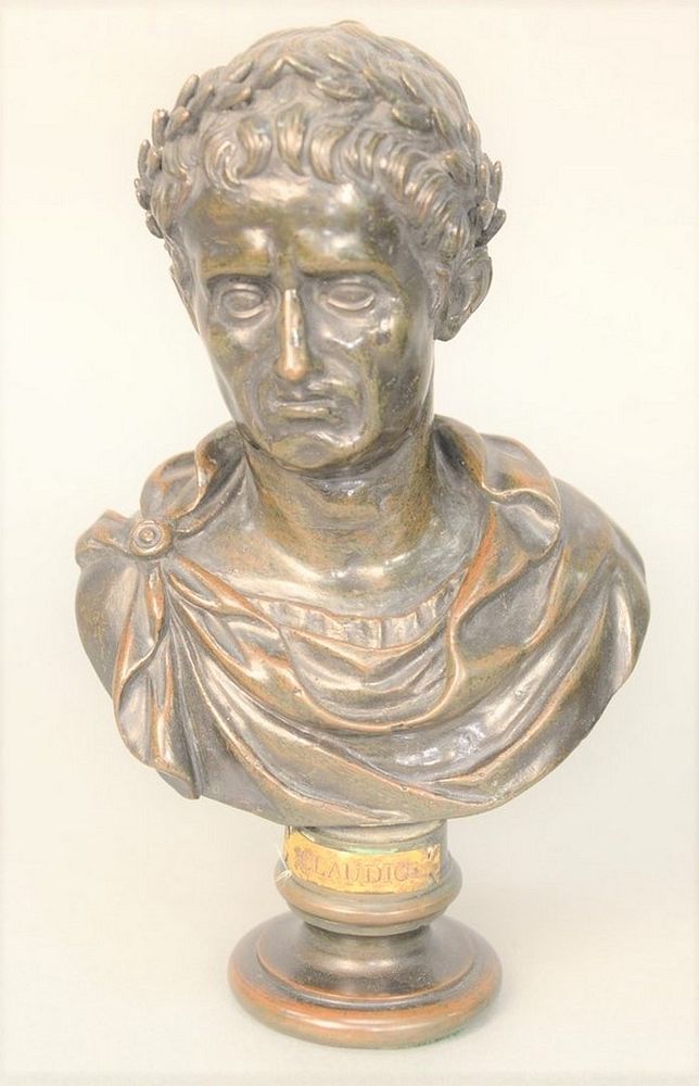 Appraisal: Bronze Bust of Roman Emperor Claudius bronze having dark green