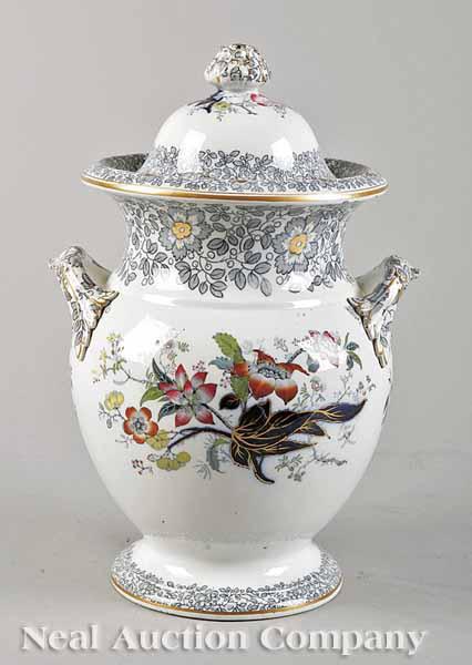 Appraisal: An English Victorian Floral-Decorated Ironstone Covered Urn mid- th c