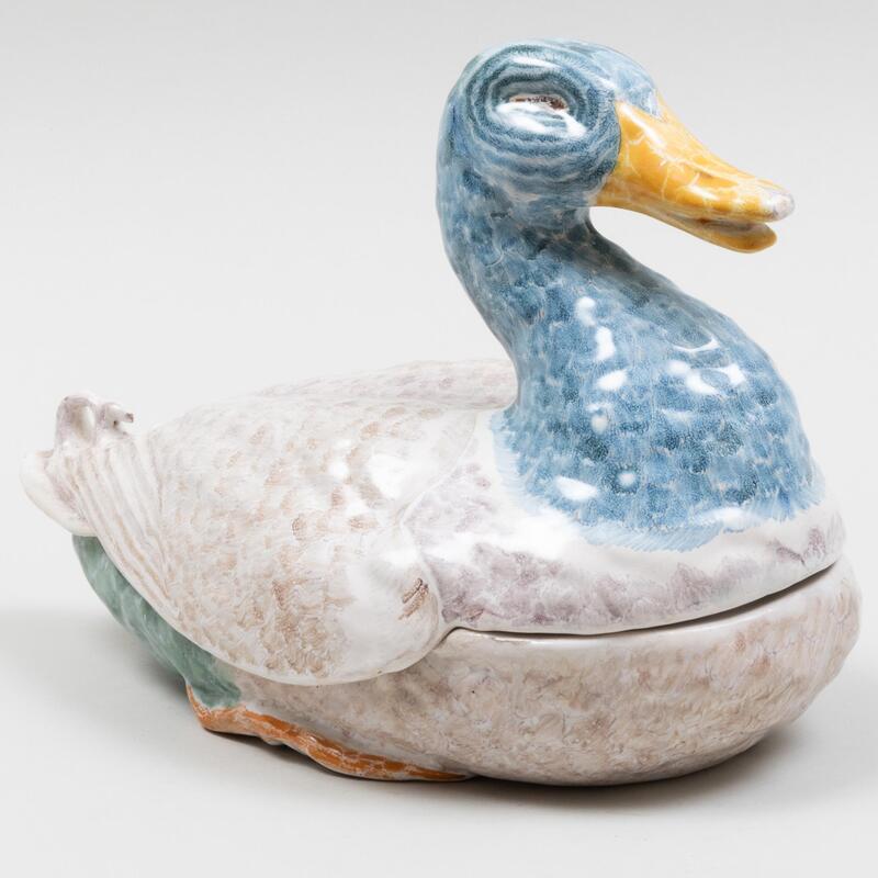 Appraisal: Continental Faience Duck Form Tureen and Cover Unmarked x x