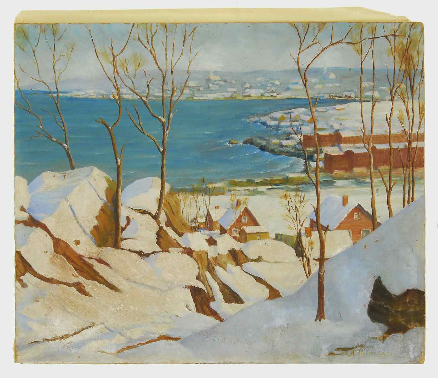 Appraisal: ROCKPORT SCHOOLEarly th CenturyWinter harbor scene North Shore Massachusetts Signed