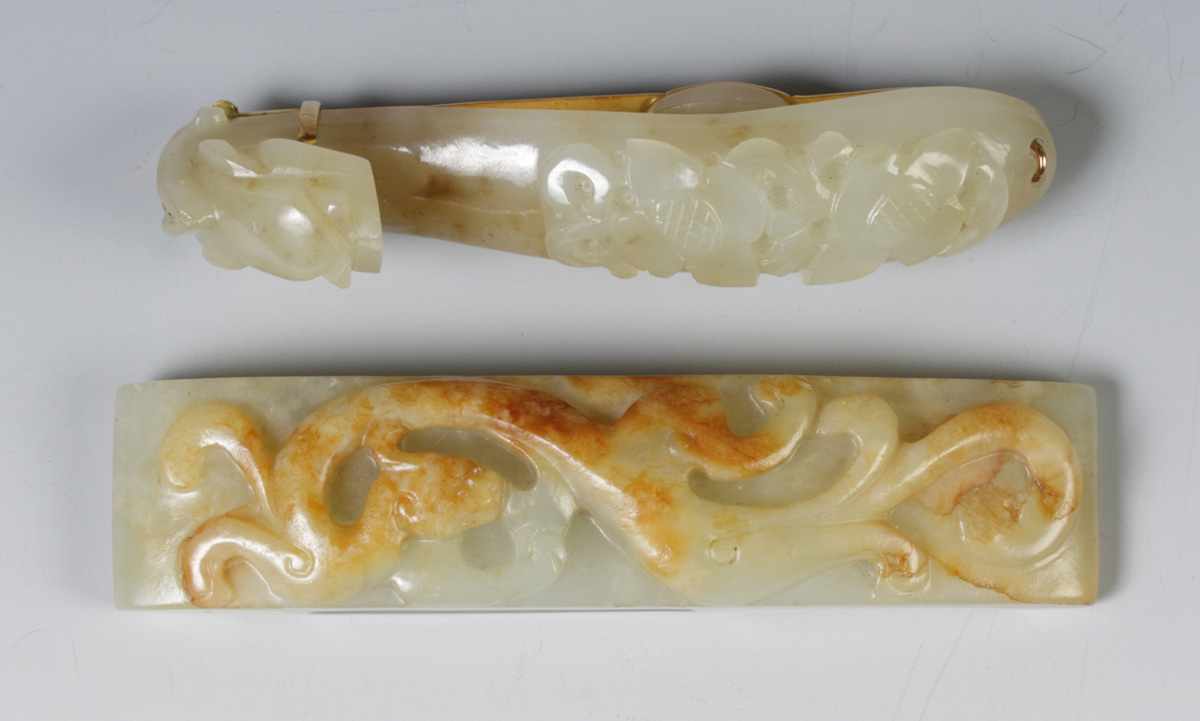 Appraisal: Carved Jade Belt Hooks Condition Both very good Dimensions ''