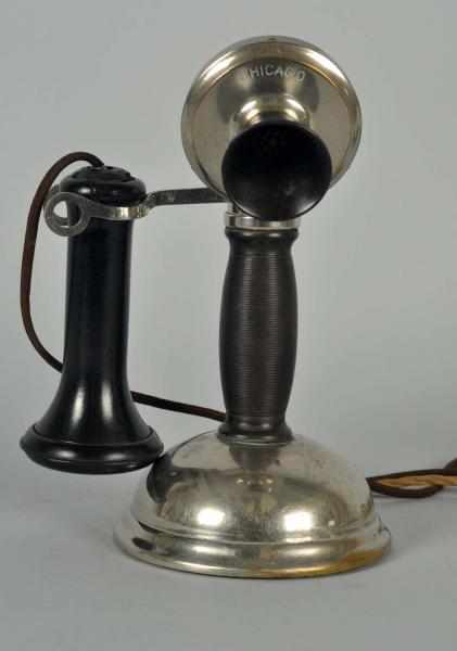 Appraisal: Chicago Semi Pot Belly Telephone Circa Nickeled brass Marked faceplate