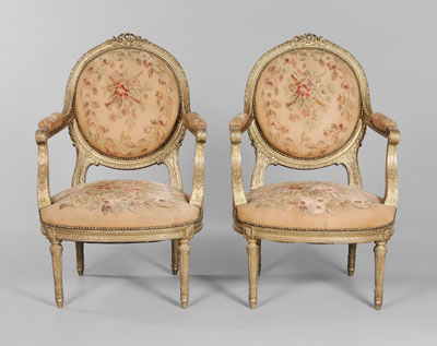 Appraisal: Pair Louis XVI Style Open-Arm Chairs Italian late th century