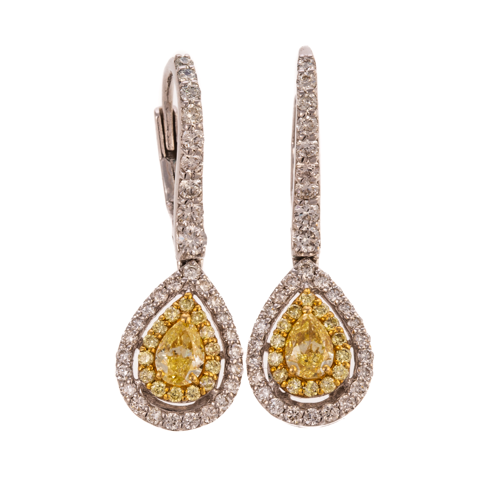 Appraisal: A PAIR OF YELLOW WHITE DIAMOND EARRINGS IN K K