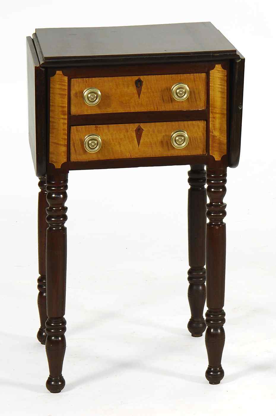 Appraisal: ANTIQUE SHERATON TWO-DRAWER DROP-LEAF STANDMassachusetts Early th CenturyIn Cuban mahogany