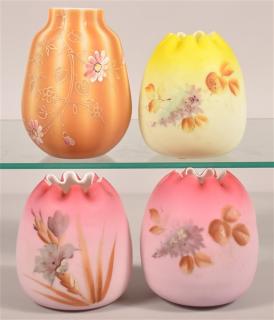 Appraisal: Four Enamel Decorated Overlay Glass Rose Bowls Vases Tallest measures