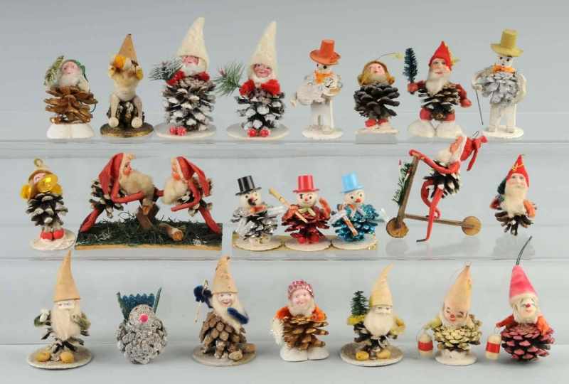 Appraisal: Lot of Pine Cone Christmas Decorations Description Includes Santas elves