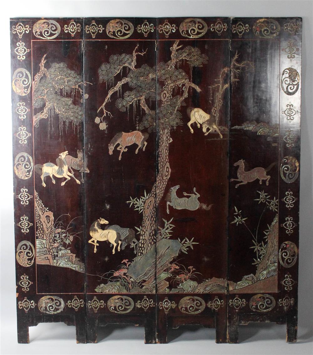 Appraisal: CHINESE CARVED LACQUER FOUR-PANEL FLOOR SCREEN LATE QING DYNASTY TH