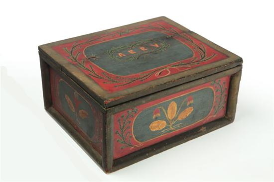 Appraisal: DECORATED BOX American mid th century pine Lift lid box