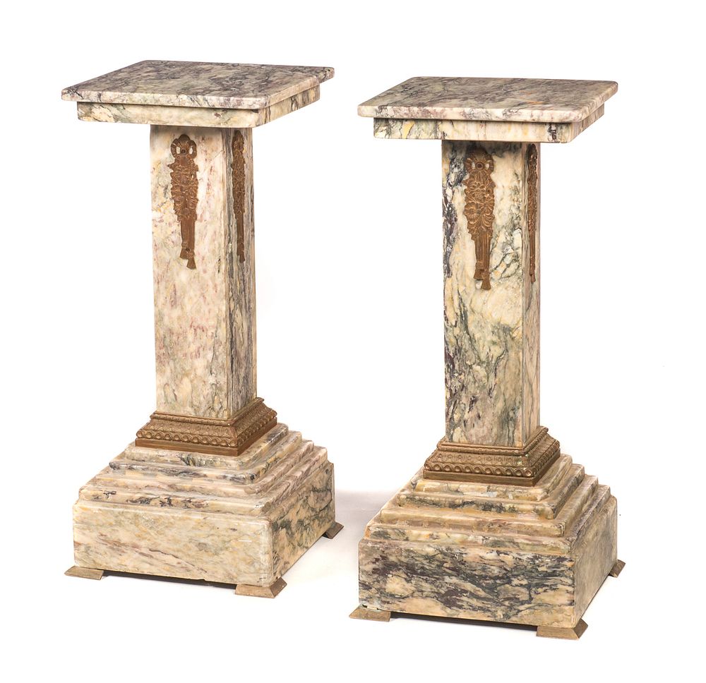 Appraisal: Pair of Bronze and Marble Pedestals Pair of Bronze and