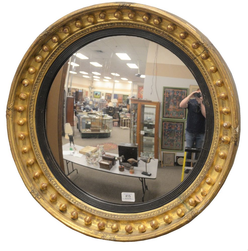 Appraisal: Regency Giltwood and Ebonized Convex Mirror diameter of mirror inches