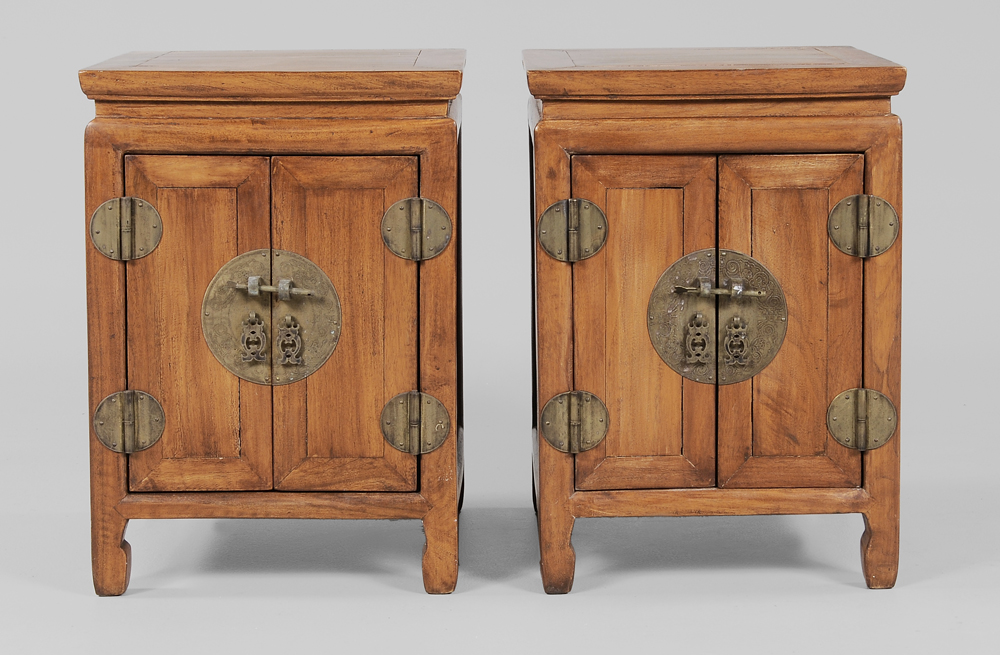 Appraisal: Pair Hardwood Side Cabinets Chinese th century each probably mahogany