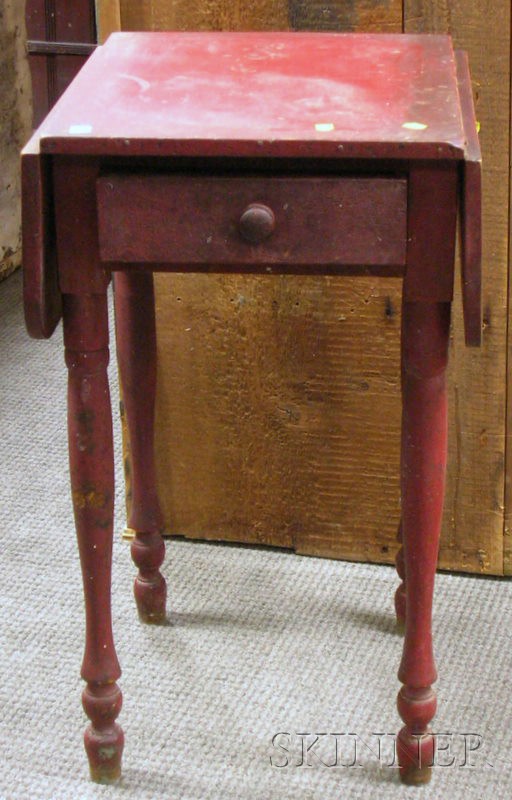 Appraisal: Red-painted Drop-leaf One-Drawer Stand