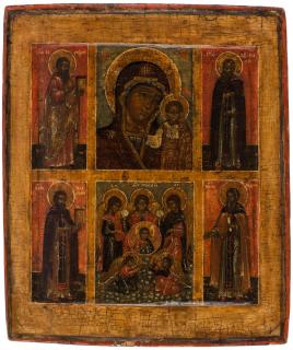 Appraisal: A RUSSIAN SIX-PART ICON OF OUR LADY OF KAZAN ARCHANGEL