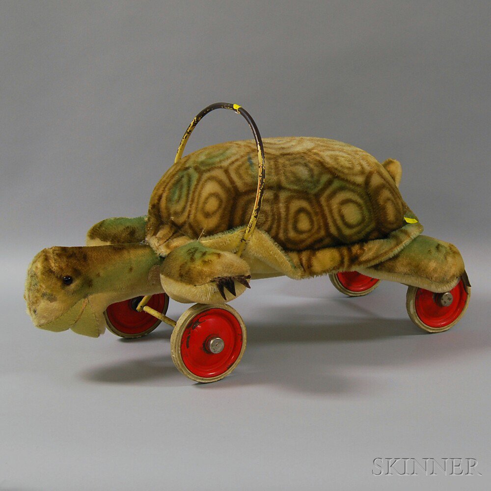 Appraisal: Ride-on Steiff Plush Turtle on Wheels Germany mid- th century