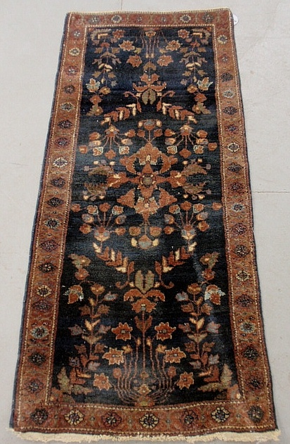 Appraisal: - Blue Persian oriental hall runner with floral patterns x