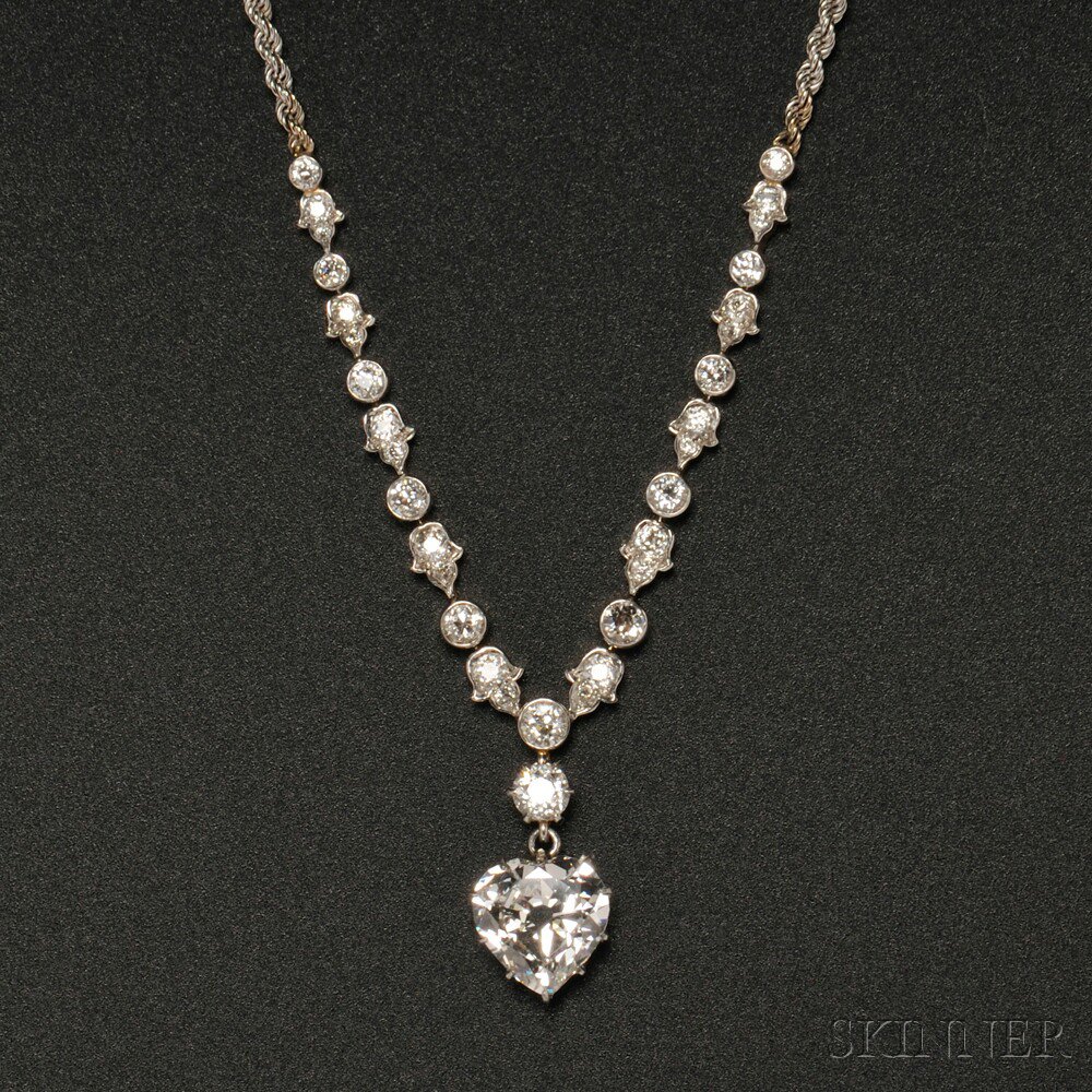 Appraisal: Edwardian Diamond Necklace set with a heart-shaped diamond weighing cts