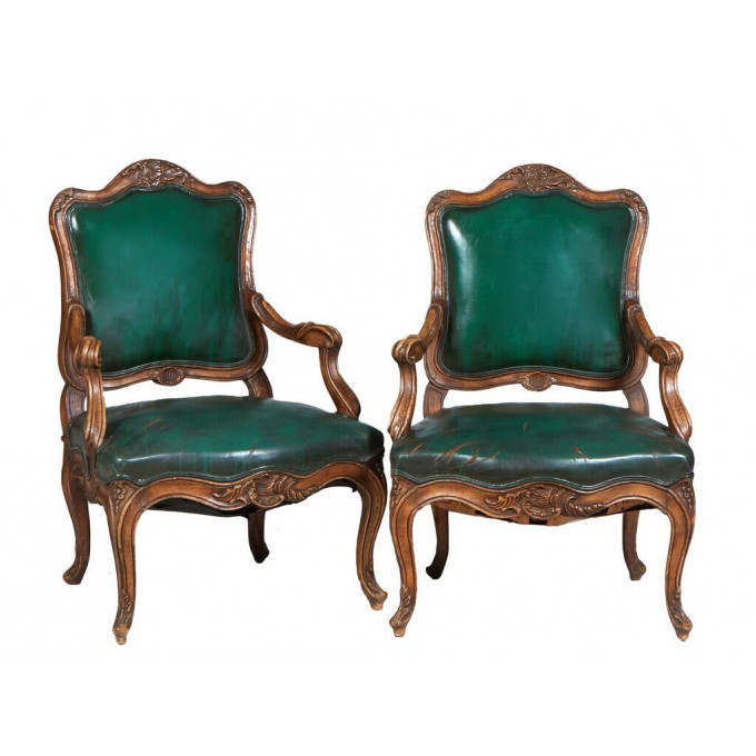 Appraisal: Pair of Louis XV Style Carved Walnut Fauteuils th c