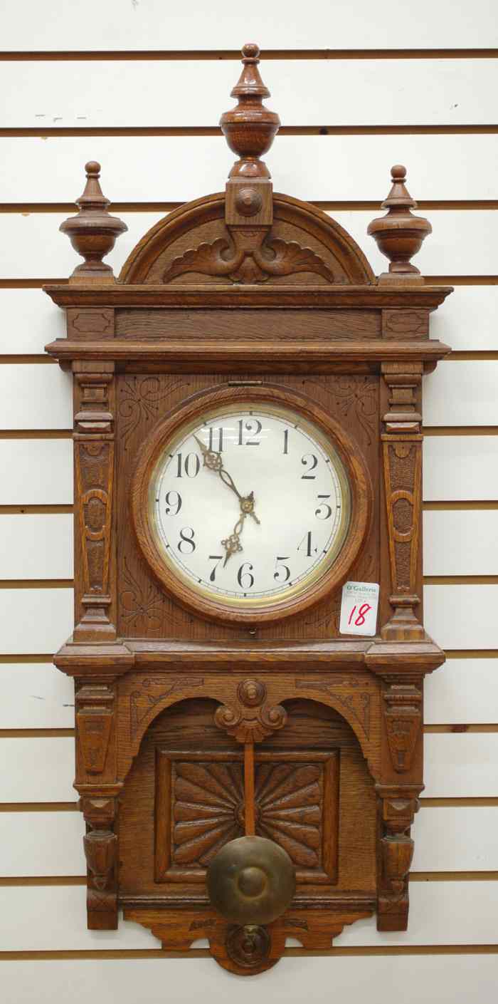 Appraisal: AN AMERICAN OAK CASED WALL CLOCK Study Model No Waterbury