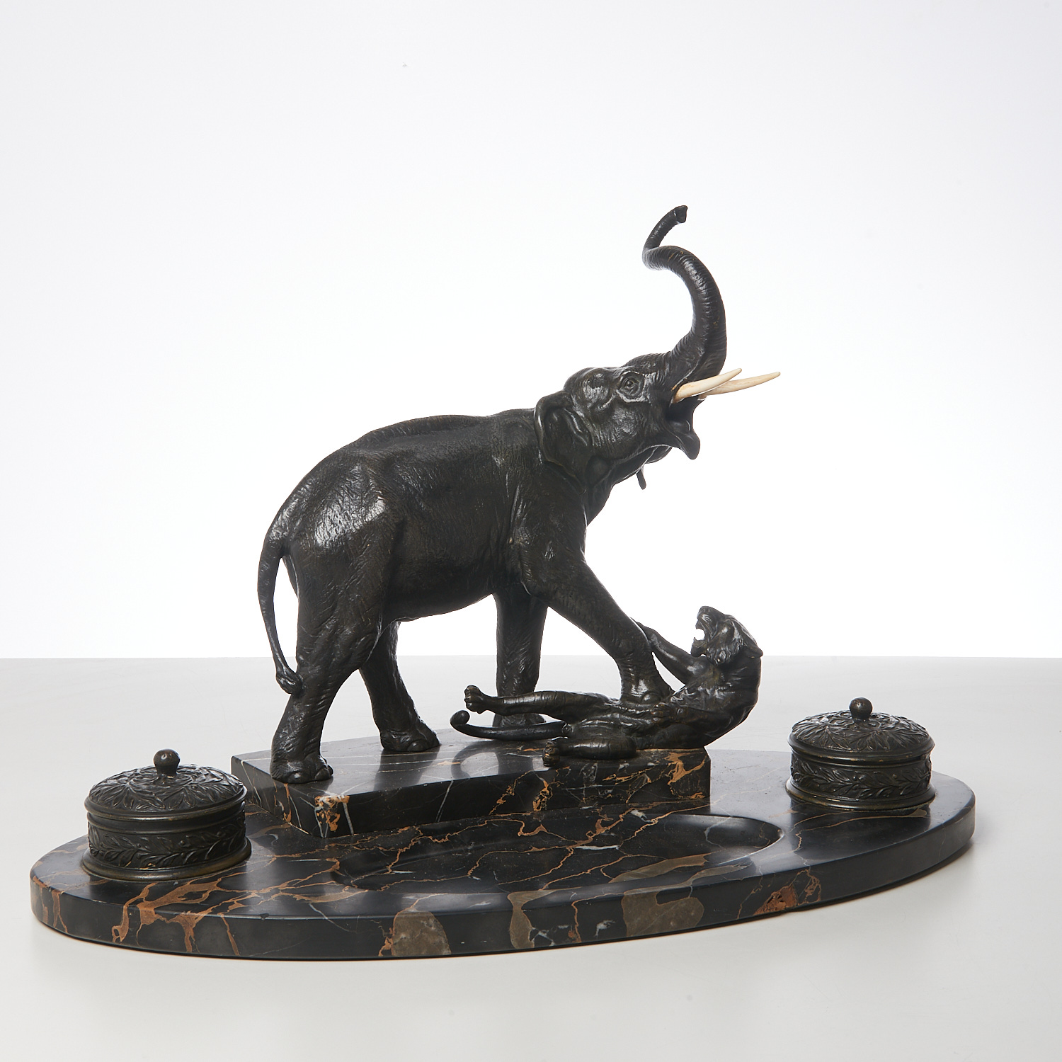 Appraisal: A L BARYE STYLE BRONZE ELEPHANT INK STAND th c