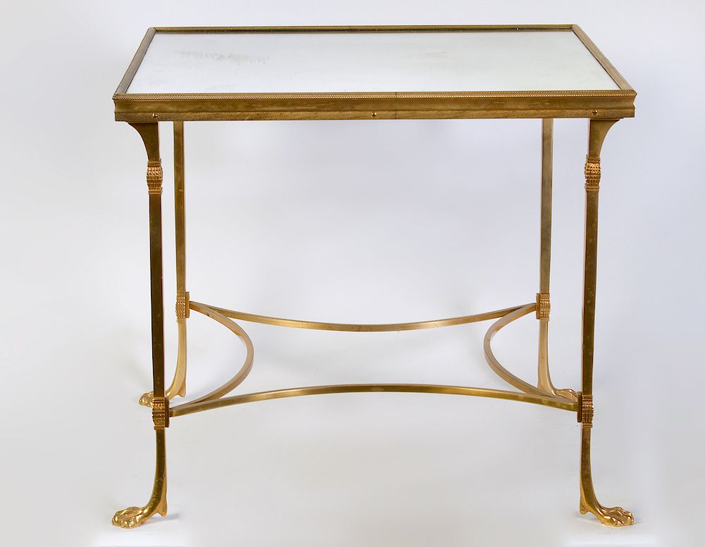 Appraisal: Bronze Square Side Table with Mirrored Top Gilt side table