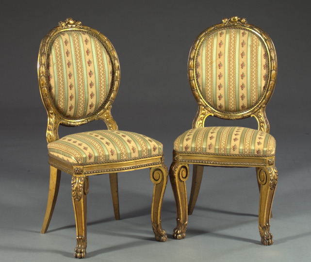 Appraisal: Pair of Continental Gesso Giltwood Medallion-Back Sidechairs early th century