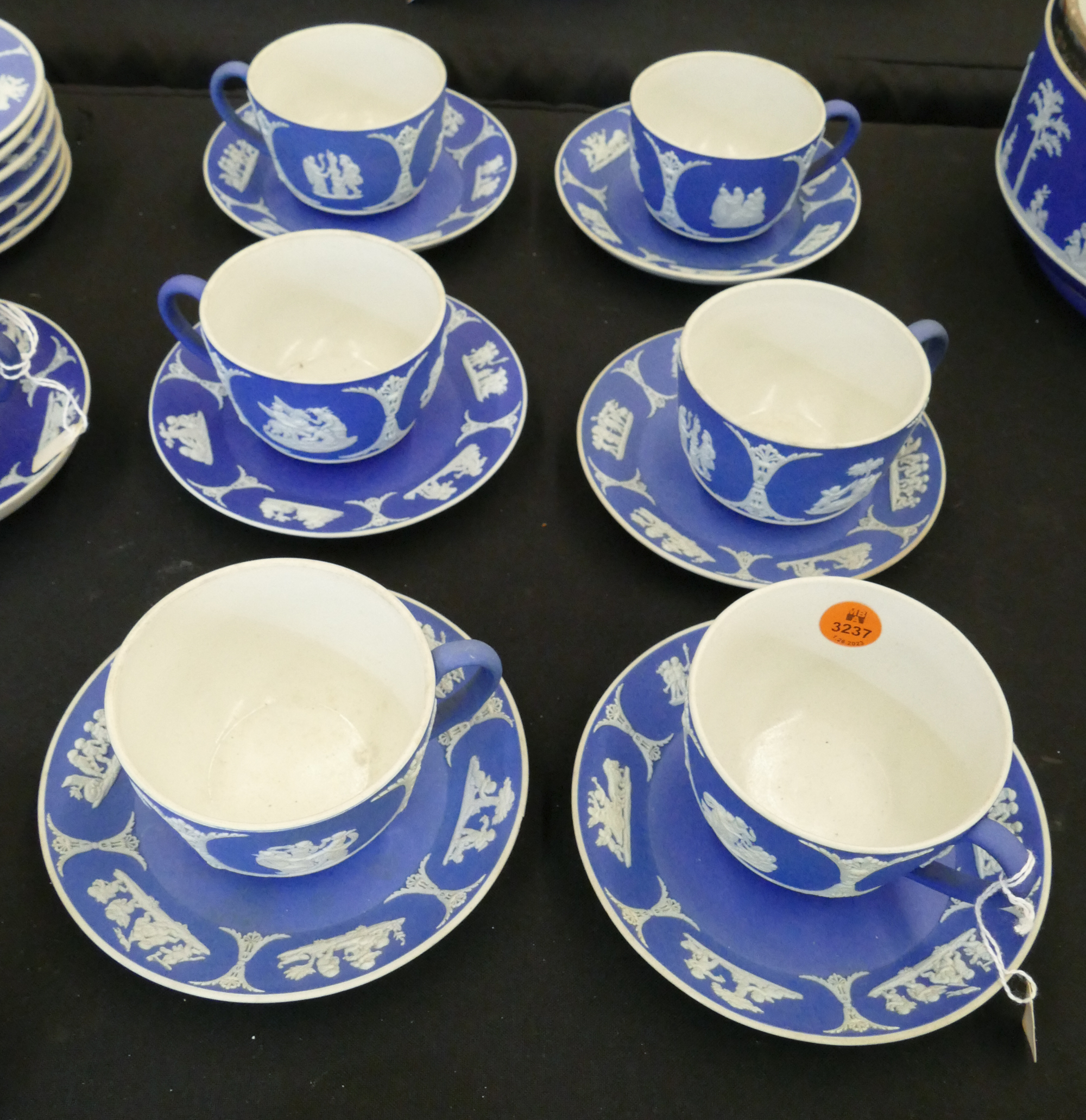 Appraisal: pc Wedgwood Jasperware Blue Cup Saucers Cups measure x ''