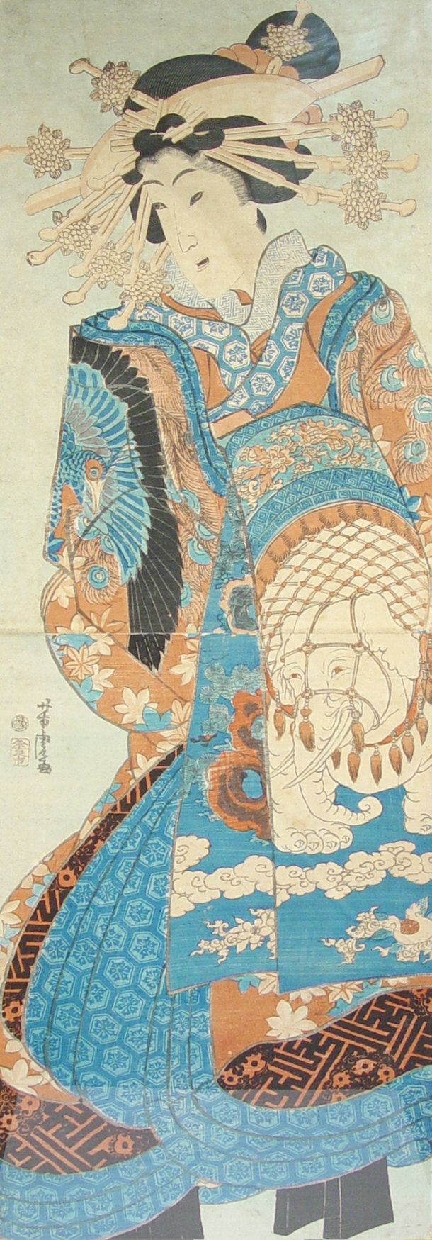 Appraisal: Two Japanese woodblock portrait prints of Geisha girls in patterned